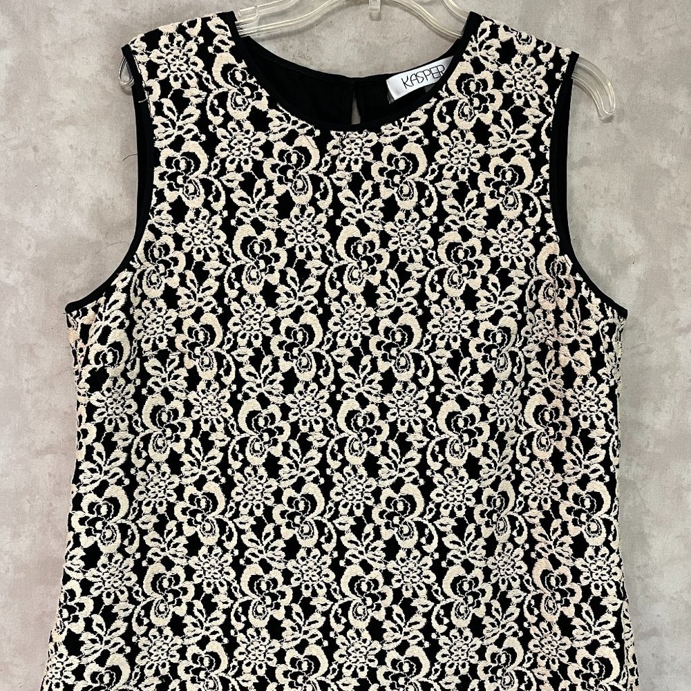 Black and Beige Lace Sleeveless XL Top by Kasper